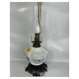 VINTAGE MILK GLASS ELECTRIC CONVERTED OIL LAMP