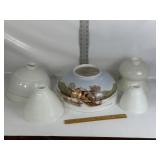 VINTAGE MILK GLASS LAMP SHADES, LARGE CABIN SCENE