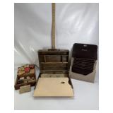WOOD ART BOX, SILVER POUCH, CIGAR BOX W/ HARDWARE