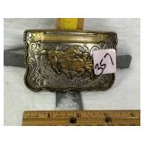 GERMAN SILVER GOLD TRIM STEER WRESTLING BUCKLE