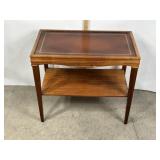 VINTAGE 2 TIER SIDE TABLE W/ LEATHER TOP