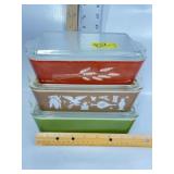 3 PYREX #305 REFRIG. DISHES, AUTUMN, VERDE, EARLY