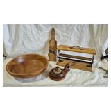 WOOD BOWL, PAPER CUTTER, CANDLE HOLDER, GRATER