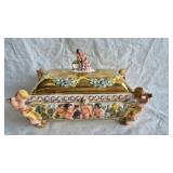 VINTAGE ITALIAN PORCELAIN LIDDED INKWELL SET
