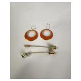 ORANGE & GOLD TONED CIRCLE EARRINGS, STICK PINS