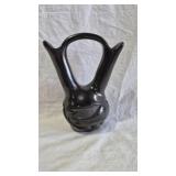 CARVED BLACKEWARE WEDDING VASE, SIGNED, 8" T