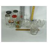 VINTAGE GLASS JUICERS, JARS, GARFIELD CUP