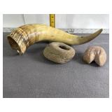 VINTAGE BULL HORN, DONUT STONES