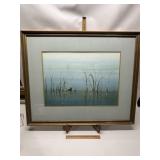 JEAN HALVERSON DUCK IN POND FRAMED ART, 39' X 32'