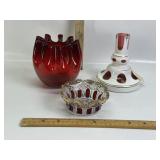 MCM FENTON EPERGNE, CRANBERRY COIN DOT, MOLDED BOW