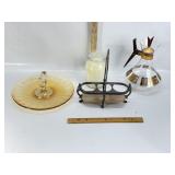 MCM COFFEE CARAFE, CARNIVAL GLASS TIDBIT, CANDLE