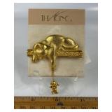 THE ICING CAT & MOUSE GOLD TONED BROOCH
