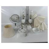 MILK GLASS HOBNAIL PAIR OF LAMPS W/ SHADES & MIROR
