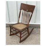 ANTIQUE SPINDLE BACK CANE SEAT ROCKING CHAIR
