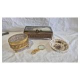 VINTAGE JEWELRY CASKET, TRINKET BOX, CERAMIC DISH