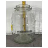 VINTAGE GLASS BARREL PICKLE JAR, NO LID, 13' T