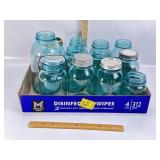 SEVERAL VINTAGE TEAL COLORED BALL JARS