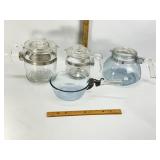 PYREX FLAMWARE GLASS PERCOLATORS, TEA POT