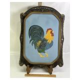 PAINTED ROOSTER ON BOARD IN GREAT FRAME, 1992