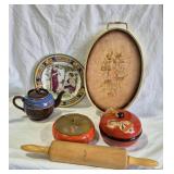TEA POT, SEVERING TRAY, ROLLING PIN, JAPANESE BOX