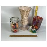 MCM PINK WEDDING VASE, MASON W/ RUBBER BALLS,
