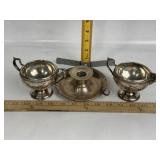 STERLING SILVER SUGAR, CREAMER, CANDLE HOLDER