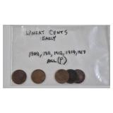 5 EARLY WHEAT CENT PENNIES