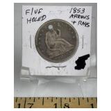 1853 SEATED LIBERTY HALF W/ ARROWS & RAYS (HOLED)