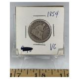 1854 SEATED LIBERTY QUARTER (VG)