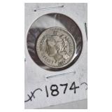 1874 3 CENT NICKEL