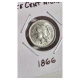 NICE 1866 3 CENT NICKEL (AU)