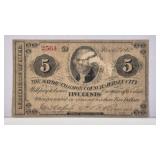 1862 $5 JERSEY CITY COMMON COUNCIL CERTIFICATE