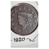 1820 CORONET LARGE CENT --LARGE DATE--