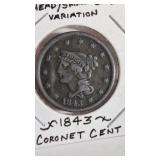 1843 BRAIDED LARGE CENT VARIETY PETITE HEAD