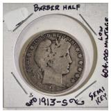 1913-S BARBER HALF  LOW MINTAGE SEMI-KEY