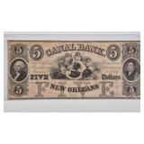 1800's $5 NEW ORLEANS CANAL BANK NOTE (CU)