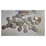 90% SILVER ROLL OF 48 MERCURY DIMES & 2 ROOSEVELT