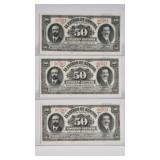 3 CONSECUTIVE SONORA MEXICO 50 CENTAVO NOTES (CU)