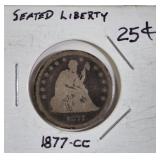 1877-CC SEATED LIBERTY QUARTER