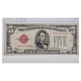 1928D VINSON $5 RED SEAL NOTE (VF)