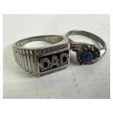 STERLING DAD RING, BLUE STONE RING