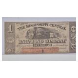 1862 $1 MISSISSIPPI CENTRAL RAIL-ROAD COMPANY NOTE