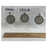 LOT OF 3 -1904 MORGAN SILVER DOLLARS
