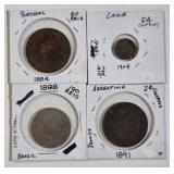 EARLY 3 SOUTH AMERICAN COINS & 1 PORTUGAL