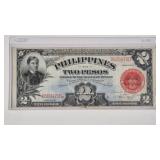 1936 PHILIPPINES 2 PESO TREASURY NOTE RED SEAL VF+
