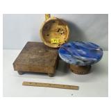 WOOD BOWL, CAKE PEDESTAL, CHOP BLOCK