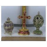 FABERGE STYLE DECORATIVE ENAMELED EGG TRINKET BOX