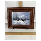 SMALL FRAMED BUFFALO PRINT SIGNED