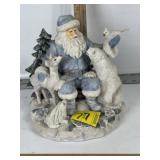 RESIN BLUE SANTA W/ ANIMALS DISPLAY