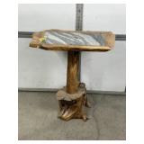 HANDCRAFTED RUSTRIC TREE STUMP TABLE W/ GRANITE
